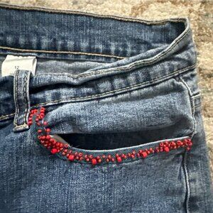Vintage Crazy Horse Beaded Denim Jeans Womens 12 Boho Festival Artsy Unique Y2K